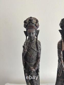 2 stunning old vintage Chinese Emperor & Empress tall Resin carved figures