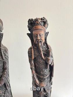 2 stunning old vintage Chinese Emperor & Empress tall Resin carved figures