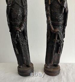 2 stunning old vintage Chinese Emperor & Empress tall Resin carved figures