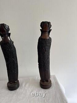 2 stunning old vintage Chinese Emperor & Empress tall Resin carved figures