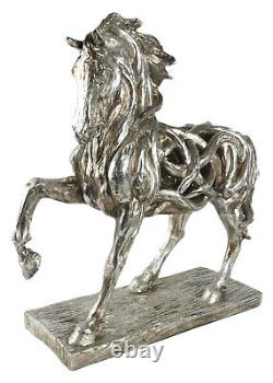 51cm Horse Stallion Mare Hollow Statue Figure Silver Grey Polystone Resin