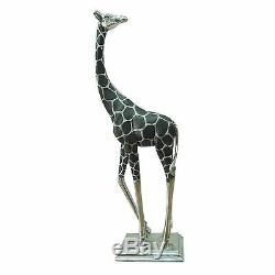 91cm Giraffe Statue Silver Electroplated Resin Zoo Animal Figure Prop Display