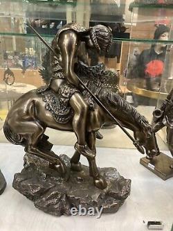 American Red Indian Figure On Horse Bronze Colour Resin 39cm(h)x34cm(w)