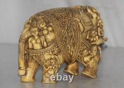 Antique Resin Long Trunk Elephant Figure /Statue Hand Carved Old Original 5836