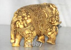 Antique Resin Long Trunk Elephant Figure /Statue Hand Carved Old Original Décor