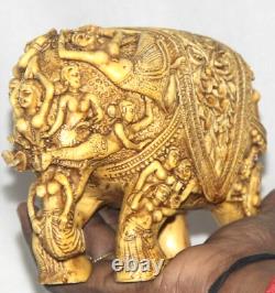 Antique Resin Long Trunk Elephant Figure /Statue Hand Carved Old Original Décor