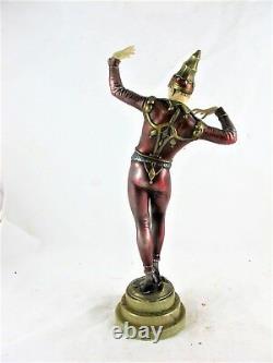 Art Deco Cold Painted Spelter Figure Of A Jester, C1930's, Resin Head & Hands