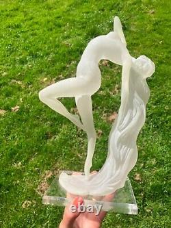 Art Deco style Frosted Resin Statue Figure of A Nude Woman signed