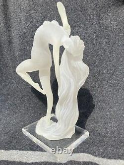 Art Deco style Frosted Resin Statue Figure of A Nude Woman signed