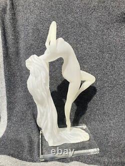 Art Deco style Frosted Resin Statue Figure of A Nude Woman signed