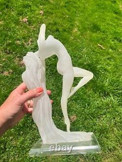 Art Deco style Frosted Resin Statue Figure of A Nude Woman signed