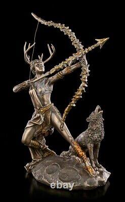 Artemis Figure On Moon With Wolf Fantasy Greek Goddess Hunting Decor Statue