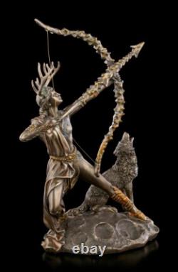 Artemis Figure On Moon With Wolf Fantasy Greek Goddess Hunting Decor Statue