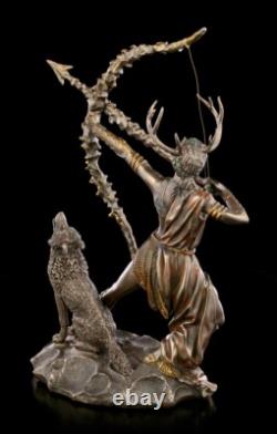 Artemis Figure On Moon With Wolf Fantasy Greek Goddess Hunting Decor Statue