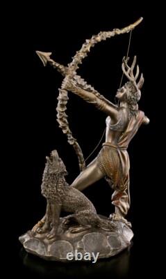 Artemis Figure On Moon With Wolf Fantasy Greek Goddess Hunting Decor Statue