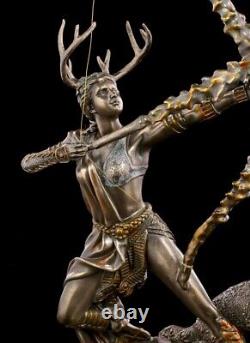 Artemis Figure On Moon With Wolf Fantasy Greek Goddess Hunting Decor Statue