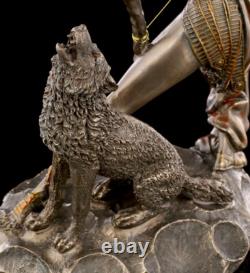 Artemis Figure On Moon With Wolf Fantasy Greek Goddess Hunting Decor Statue