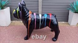 Black Drip Painted Fibreglass / Resin Large French Bulldog Statue / Figure