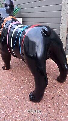 Black Drip Painted Fibreglass / Resin Large French Bulldog Statue / Figure