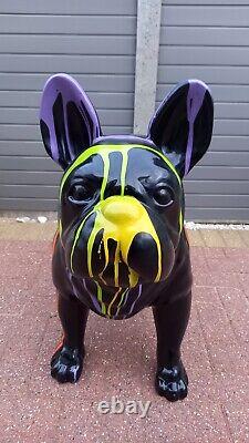 Black Drip Painted Fibreglass / Resin Large French Bulldog Statue / Figure