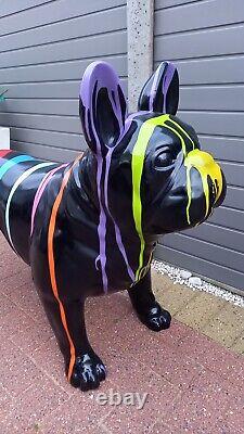 Black Drip Painted Fibreglass / Resin Large French Bulldog Statue / Figure