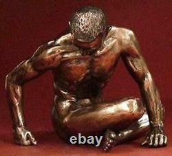 Bronze Effect Nude Male Sculpture Naked Man Statue Human Form Figure