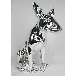 Bull Terrier Dog Figure Statue 51cm Silver Electroplated Resin Animal Sculpture