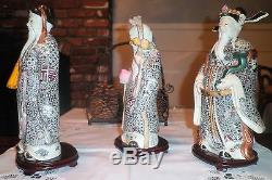 Chinese Sau Fuk Luk God Buddha Happiness, Health & Wealth Resin Statue Figures