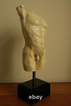 Classic male nude torso sculpture in ivory/bone style antique finish