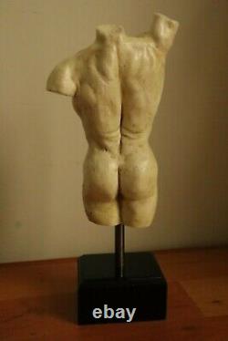 Classic male nude torso sculpture in ivory/bone style antique finish