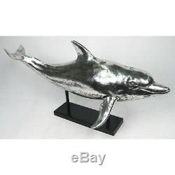 Dolphin Figure Statue 84cm Silver Electroplated Resin Sea Mammal Sculpture