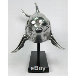 Dolphin Figure Statue 84cm Silver Electroplated Resin Sea Mammal Sculpture