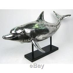 Dolphin Figure Statue 84cm Silver Electroplated Resin Sea Mammal Sculpture