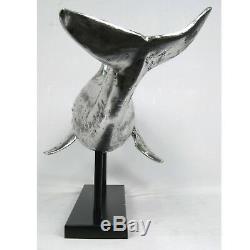 Dolphin Figure Statue 84cm Silver Electroplated Resin Sea Mammal Sculpture