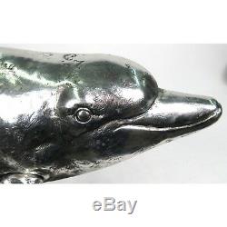 Dolphin Figure Statue 84cm Silver Electroplated Resin Sea Mammal Sculpture