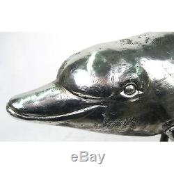 Dolphin Figure Statue 84cm Silver Electroplated Resin Sea Mammal Sculpture