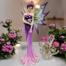 Enchanting Fairy Figurine Elegant Purple Flowers Mythical Statue Fantasy Decor