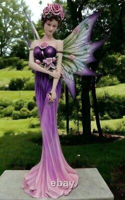 Enchanting Fairy Figurine Elegant Purple Flowers Mythical Statue Fantasy Decor