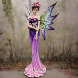 Enchanting Fairy Figurine Elegant Purple Flowers Mythical Statue Fantasy Decor