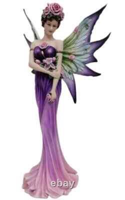 Enchanting Fairy Figurine Elegant Purple Flowers Mythical Statue Fantasy Decor