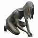 Female statue in Bronze resin Crouching collecting water Figure Garden nude