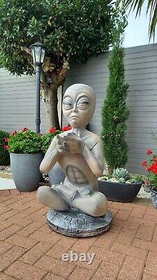 Fibreglass / Resin Near 3 Foot Buddha Alien Statue / Figure