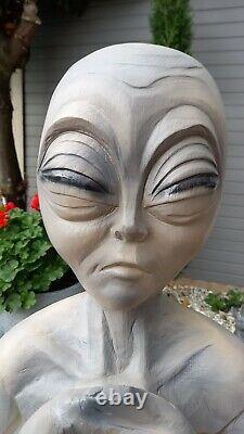 Fibreglass / Resin Near 3 Foot Buddha Alien Statue / Figure