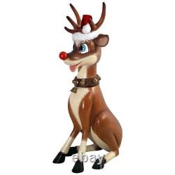 Funny Reindeer Sitting Statue Comic Cute Cartoon Reindeer Figure Lifesize Models