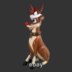 Funny Reindeer Sitting Statue Comic Cute Cartoon Reindeer Figure Lifesize Models