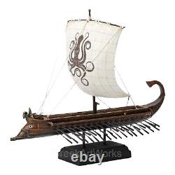 Greek Trireme with Octopus Sail Cold Cast & Bronze Resin Statue Sculpture