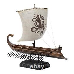 Greek Trireme with Octopus Sail Cold Cast & Bronze Resin Statue Sculpture