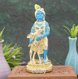 Handmade Resin Hindu God Krishna With Cow Figure Statue For Home Office Decor