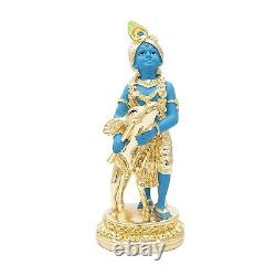 Handmade Resin Hindu God Krishna With Cow Figure Statue For Home Office Decor