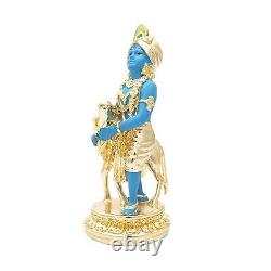 Handmade Resin Hindu God Krishna With Cow Figure Statue For Home Office Decor